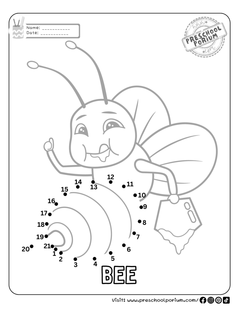 Free Bee Dot to Dot Coloring Printable for Preschoolers