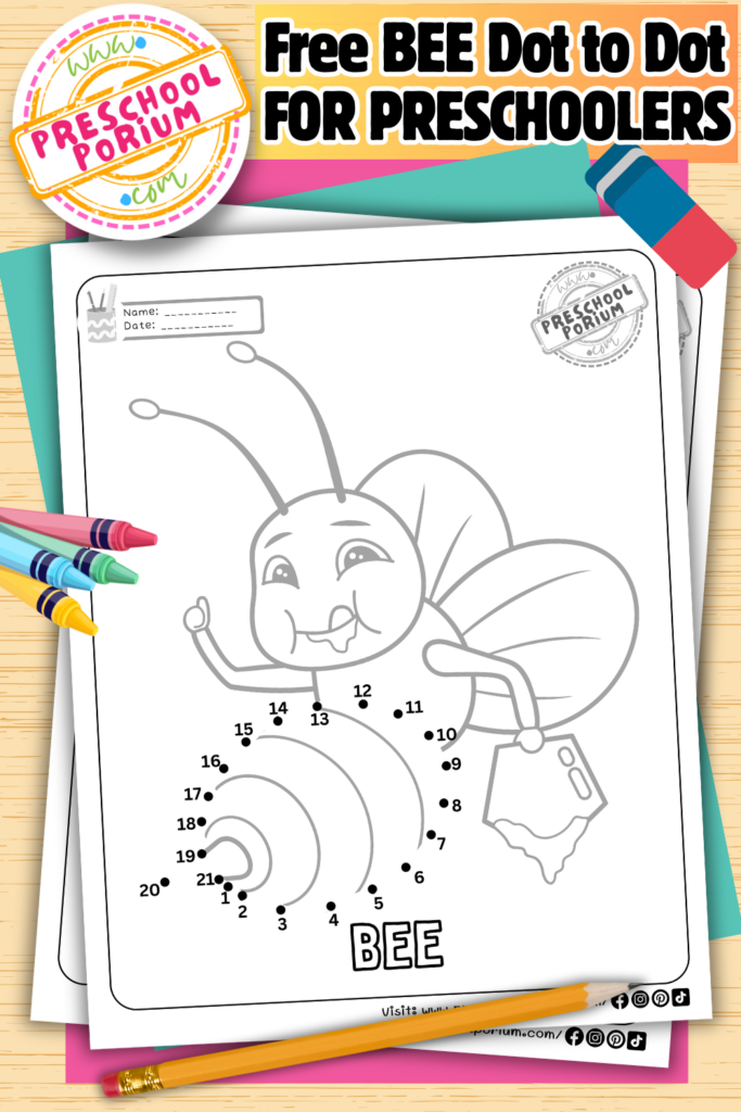 Free Bee Dot to Dot Coloring Printable for Preschoolers