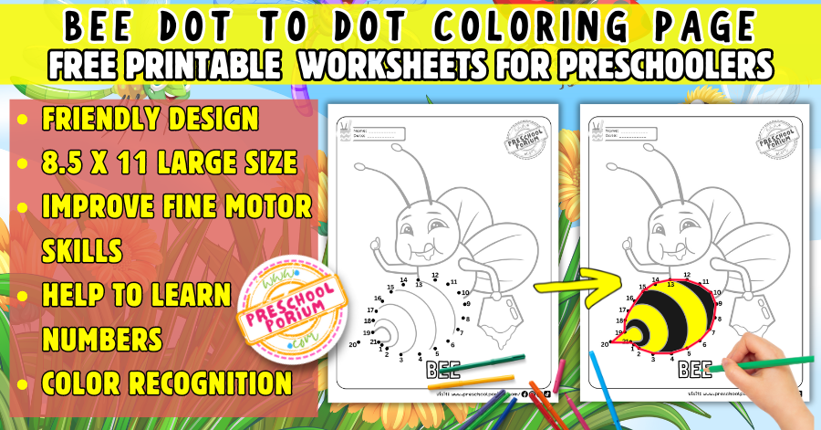 Free Bee Dot to Dot Coloring Printable for Preschoolers