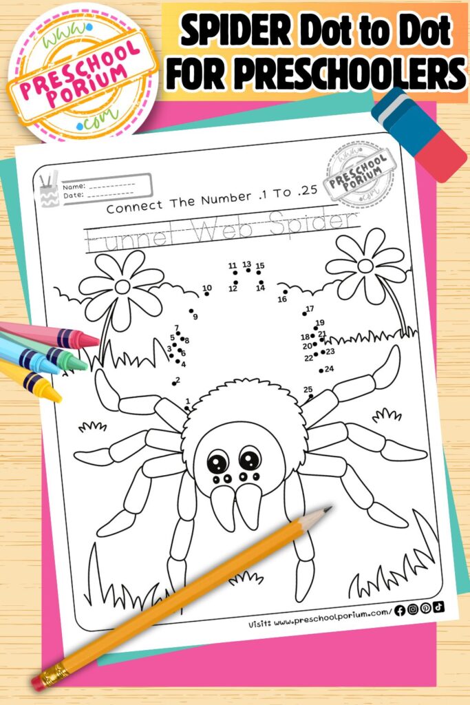 Free Spider Dot to Dot Coloring Page for Preschoolers